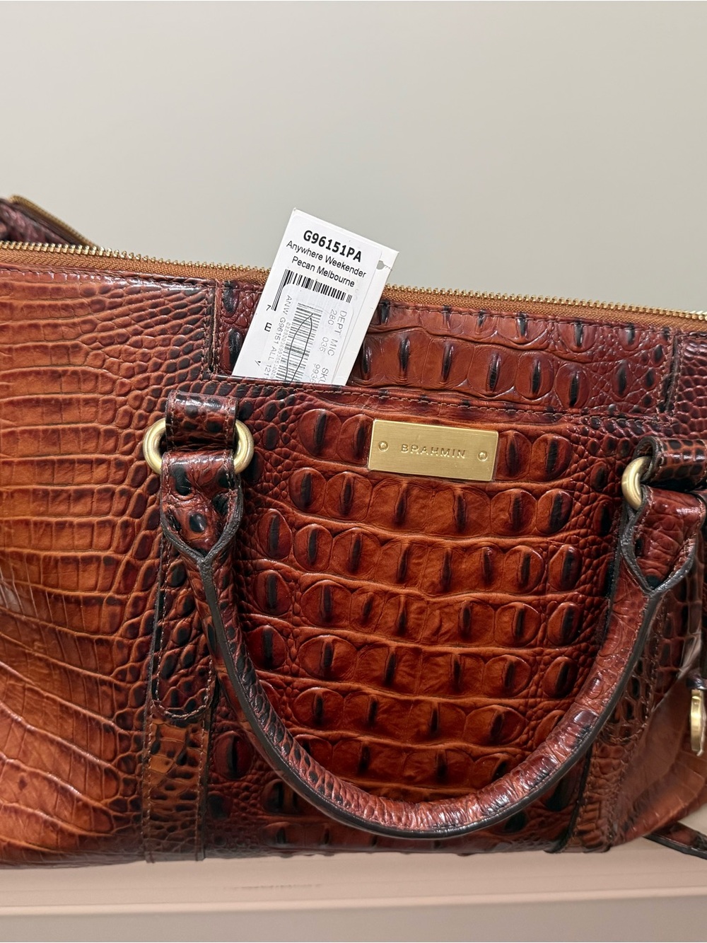 Brahmin Weekender Pecan Melbourne Croc-Embossed Leather Travel Bag - Picture 3 of 4